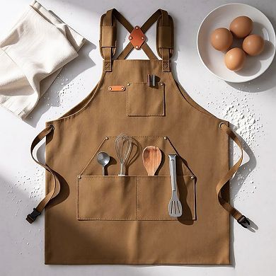 Cotton Kitchen Apron with Cross Back Straps Minimalist Utility Apron for Cooking Baking Craft Garden