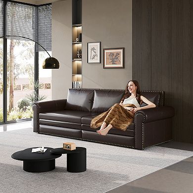 Pnronnc Sleeper Couch Convertible King Sofa Bed, Pull Out Faux Leather Sofa Bed