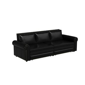 Pnronnc Sleeper Couch Convertible King Sofa Bed, Pull Out Faux Leather Sofa Bed