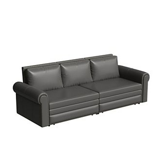 Pnronnc Sleeper Couch Convertible King Sofa Bed, Pull Out Faux Leather Sofa Bed