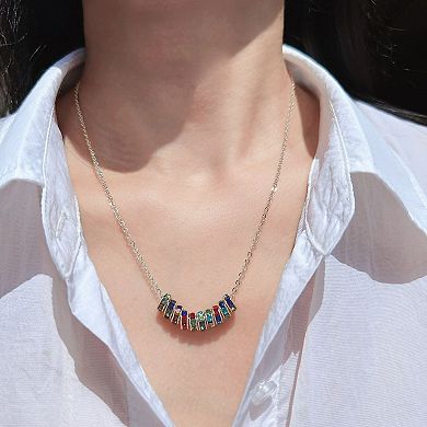 Women's Rainbow Zirconia Circle Necklace