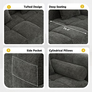 Pnronnc Modular Sectional Sofa, Chenille Deep Seat Couch Convertible Sofa with Side Pockets