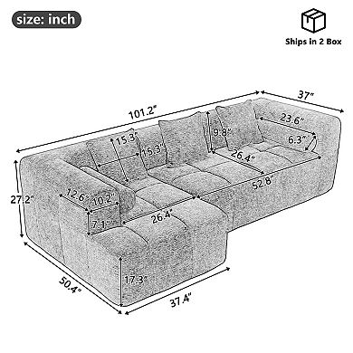 Pnronnc Modular Sectional Sofa, Chenille Deep Seat Couch Convertible Sofa with Side Pockets