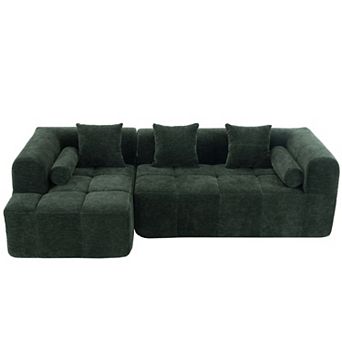 Pnronnc Modular Sectional Sofa, Chenille Deep Seat Couch Convertible Sofa with Side Pockets
