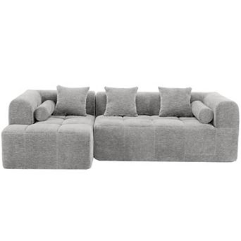 Pnronnc Modular Sectional Sofa, Chenille Deep Seat Couch Convertible Sofa with Side Pockets