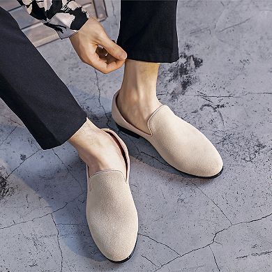 Men's Beige Suede Slip-On Loafers Classic Dress Shoes