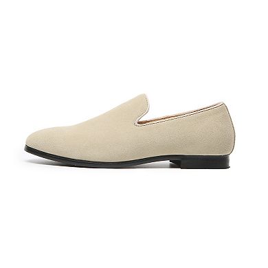 Men's Beige Suede Slip-On Loafers Classic Dress Shoes