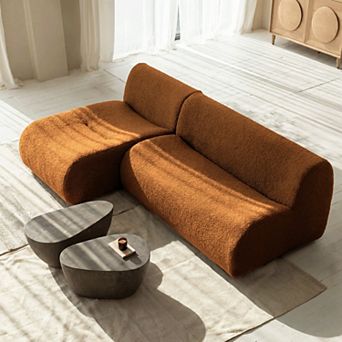 92" Curved Modular Loveseat with Chaise, Deep Seat Couch for Living Room, Sherpa Boucle, No Assembly