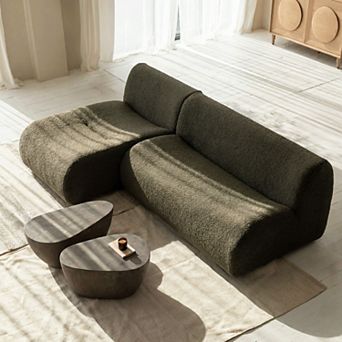92" Curved Modular Loveseat with Chaise, Deep Seat Couch for Living Room, Sherpa Boucle, No Assembly