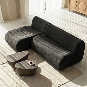 92" Curved Modular Loveseat with Chaise, Deep Seat Couch for Living Room, Sherpa Boucle, No Assembly