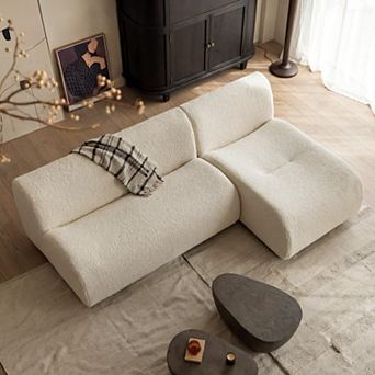 92" Curved Modular Loveseat with Chaise, Deep Seat Couch for Living Room, Sherpa Boucle, No Assembly
