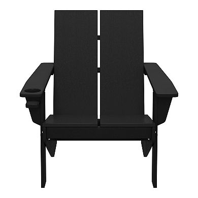 Outdoor HDPE Modern Adirondack Chair with Cup Holder (Set of 2)