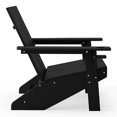 Outdoor HDPE Modern Adirondack Chair with Cup Holder (Set of 2)