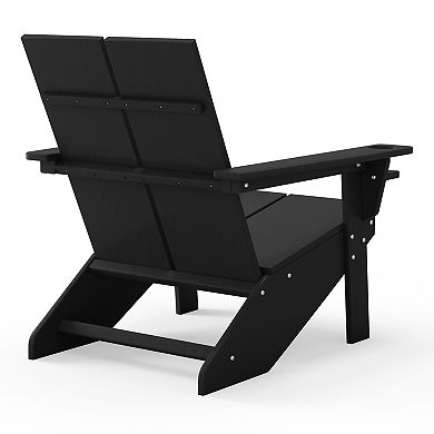 Outdoor HDPE Modern Adirondack Chair with Cup Holder (Set of 2)