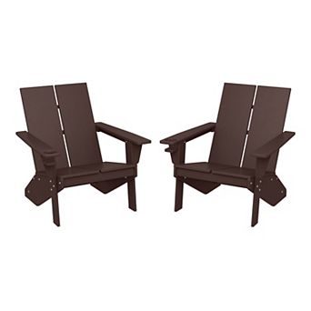 Outdoor HDPE Modern Adirondack Chair with Cup Holder (Set of 2)