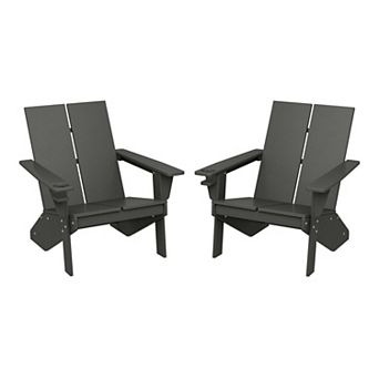 Outdoor HDPE Modern Adirondack Chair with Cup Holder (Set of 2)