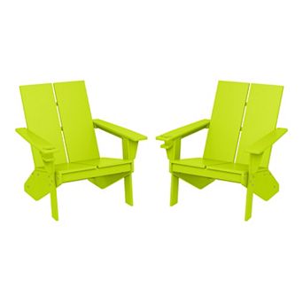 Outdoor HDPE Modern Adirondack Chair with Cup Holder (Set of 2)