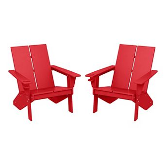 Outdoor HDPE Modern Adirondack Chair with Cup Holder (Set of 2)