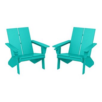 Outdoor HDPE Modern Adirondack Chair with Cup Holder (Set of 2)