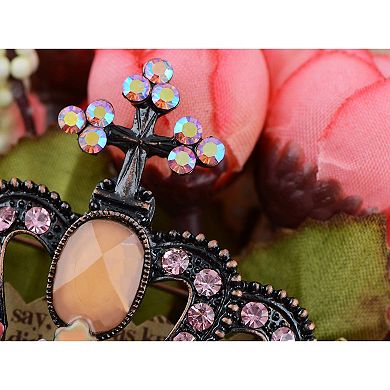 Princess Crown Black Tone Pink Rhinestone Tiara Royal Queen Brooch Pin