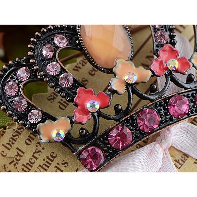 Princess Crown Black Tone Pink Rhinestone Tiara Royal Queen Brooch Pin