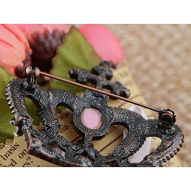 Princess Crown Black Tone Pink Rhinestone Tiara Royal Queen Brooch Pin