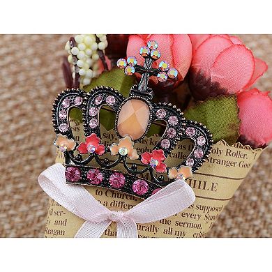 Princess Crown Black Tone Pink Rhinestone Tiara Royal Queen Brooch Pin