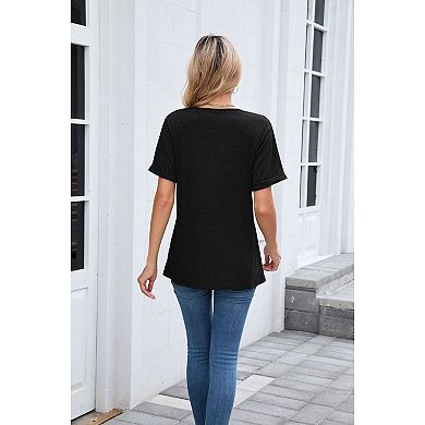 Womens Summer T-Shirts Tops Short Sleeve Basic Casual V Neck T Shirts