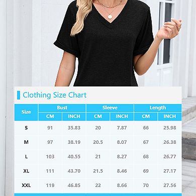 Womens Summer T-Shirts Tops Short Sleeve Basic Casual V Neck T Shirts