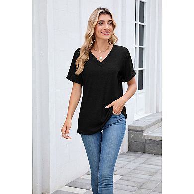 Womens Summer T-Shirts Tops Short Sleeve Basic Casual V Neck T Shirts
