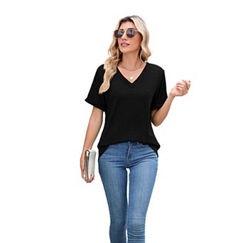 Womens Summer T-Shirts Tops Short Sleeve Basic Casual V Neck T Shirts