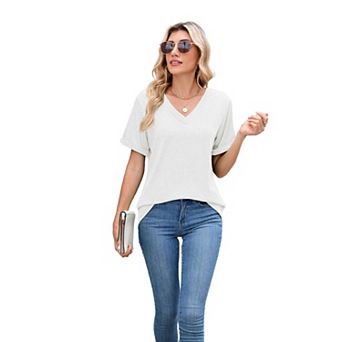 Womens Summer T-Shirts Tops Short Sleeve Basic Casual V Neck T Shirts