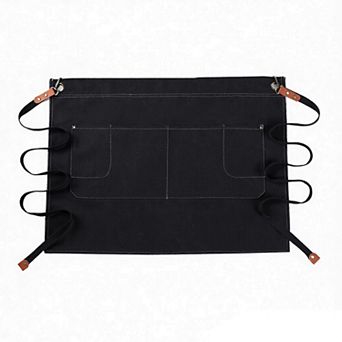 Waist Apron Cotton Work Apron with Multi Pocket Utility Design Adjustable Tie for Cooking Server