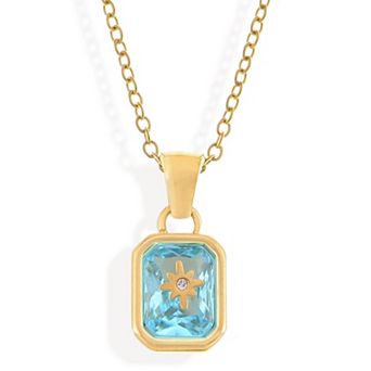 Gold Tone Pendant Necklace with Rectangular Crystal and Starburst Accent