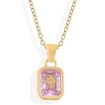 Gold Tone Pendant Necklace with Rectangular Crystal and Starburst Accent
