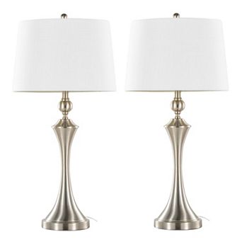 Loheer Contemporary Metal Table Lamps with Linen Shades and USB Port Set of 2