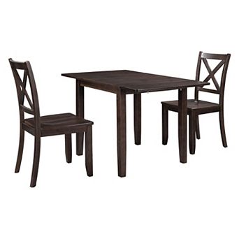 Pnronnc 3 pc Drop Leaf Wooden Dining Set, Kitchen Table Set with 2 X-Back Chairs