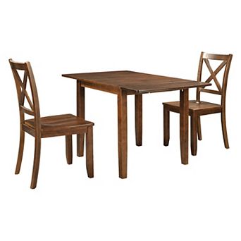 Pnronnc 3 pc Drop Leaf Wooden Dining Set, Kitchen Table Set with 2 X-Back Chairs