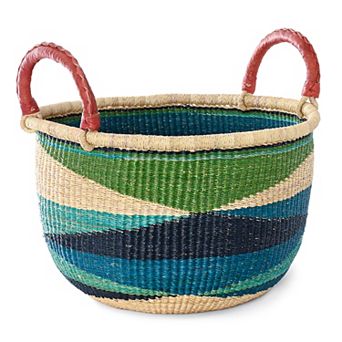 Triangle Design Bolga Basket with Leather Handles