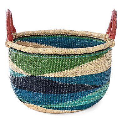 Triangle Design Bolga Basket with Leather Handles