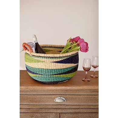 Triangle Design Bolga Basket with Leather Handles
