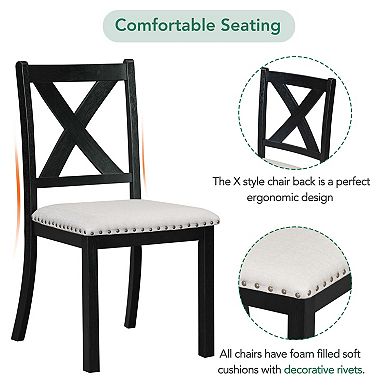 Pnronnc 6-Piece Dining Table Set, Extendable Kitchen Dining Set with Bench and Upholstered Chairs