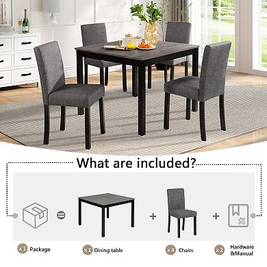 Pnronnc 5-Piece Wooden Dining Table Set with 4 Chairs Kitchen Table Set for 4