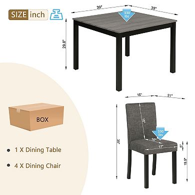 Pnronnc 5-Piece Wooden Dining Table Set with 4 Chairs Kitchen Table Set for 4