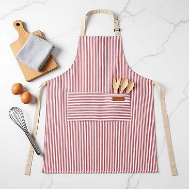 Striped Kitchen Apron Cotton Blend Adjustable Neck Apron with Pocket for Cooking Baking Home Use
