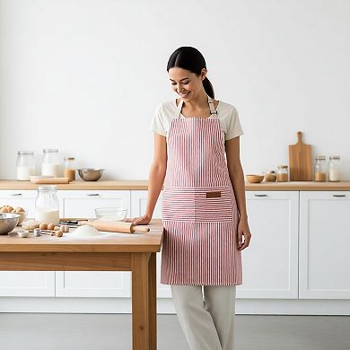 Striped Kitchen Apron Cotton Blend Adjustable Neck Apron with Pocket for Cooking Baking Home Use