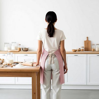 Striped Kitchen Apron Cotton Blend Adjustable Neck Apron with Pocket for Cooking Baking Home Use