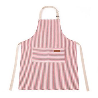 Striped Kitchen Apron Cotton Blend Adjustable Neck Apron with Pocket for Cooking Baking Home Use