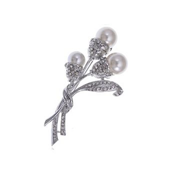 Faux Pearl Bead Flower Bud Bouquet Crystal Rhinestones Bridal Fashion Pin Brooch
