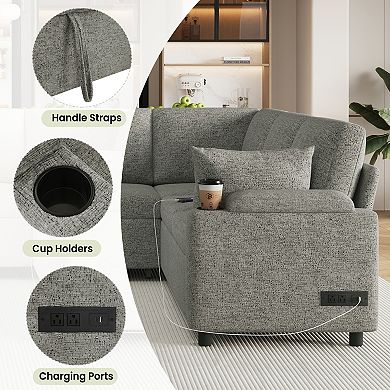 Pnronnc U Shaped Sectional Sofa Bed Sleeper Couch with Storage, Cup Holders and Charging Ports